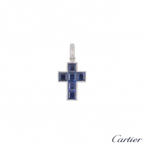 Cartier Platinum Sapphire Cross Pendant